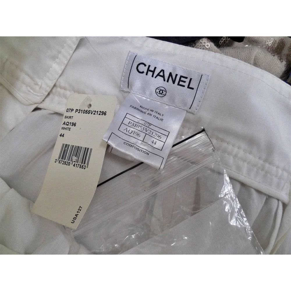 New Chanel White Cotton Blend Full Skirt sz 44 Italy